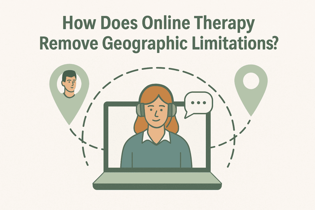 Online Therapy Texas infographic showing how virtual counseling removes geographic barriers to mental health care
