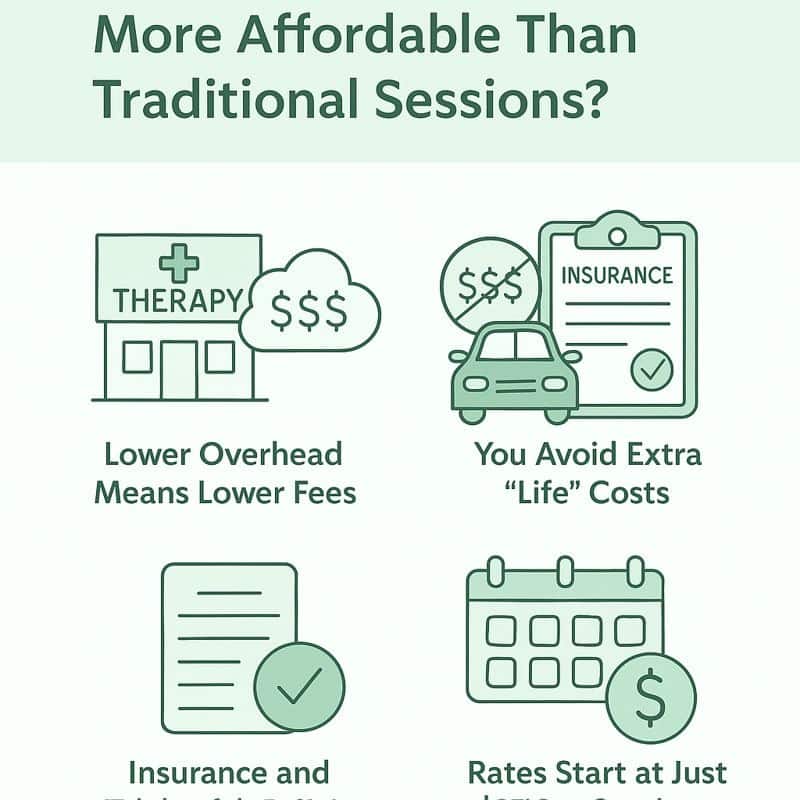 Infographic showing why virtual counseling  in Taxes is more affordable than traditional therapy sessions