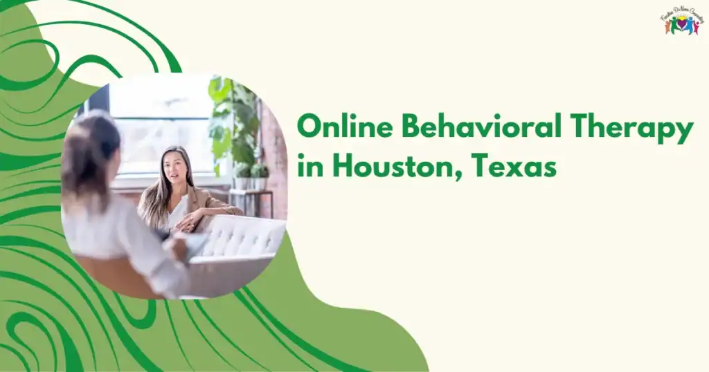 Therapist conducting online behavioral therapy session in Houston, Texas.